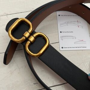 Black and Gold Leather Belt with Unique Buckle